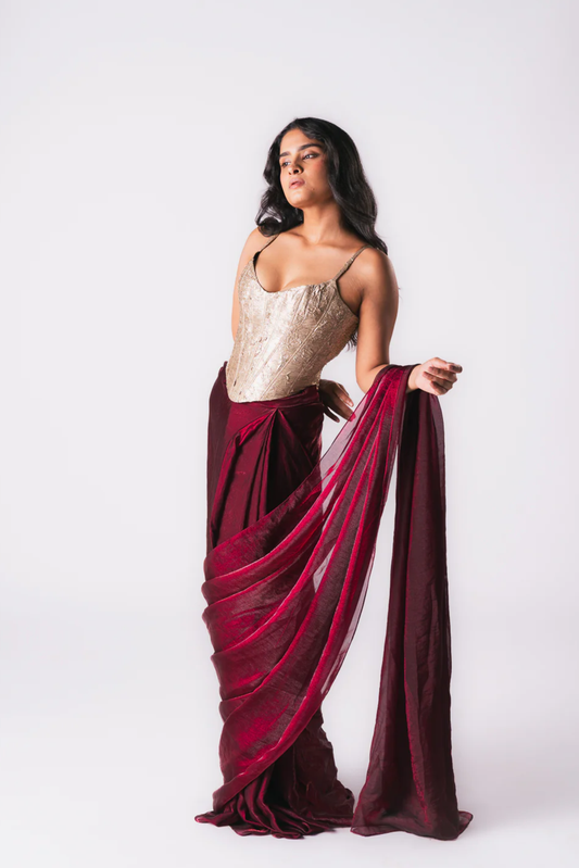 Maroon Tissue Saree