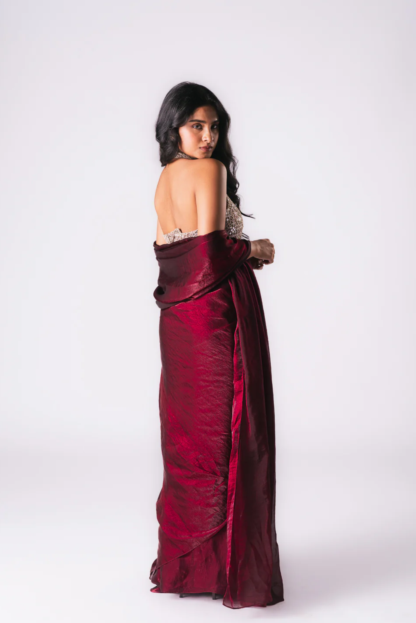 Maroon Tissue Saree