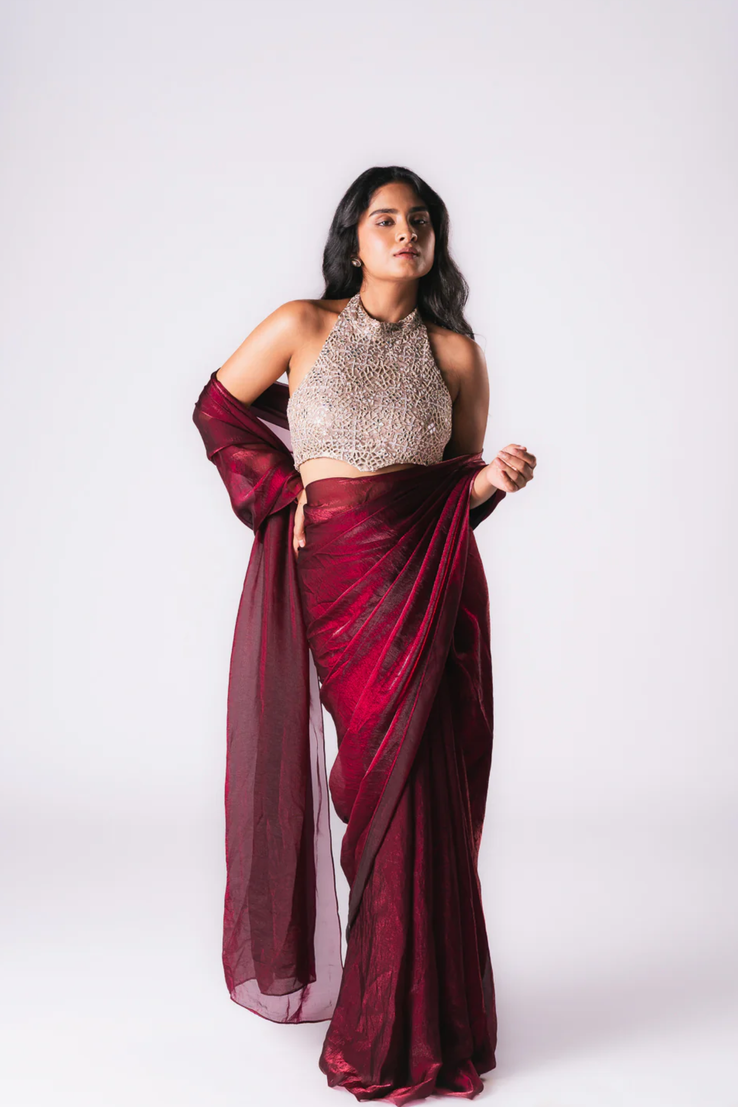 Maroon Tissue Saree