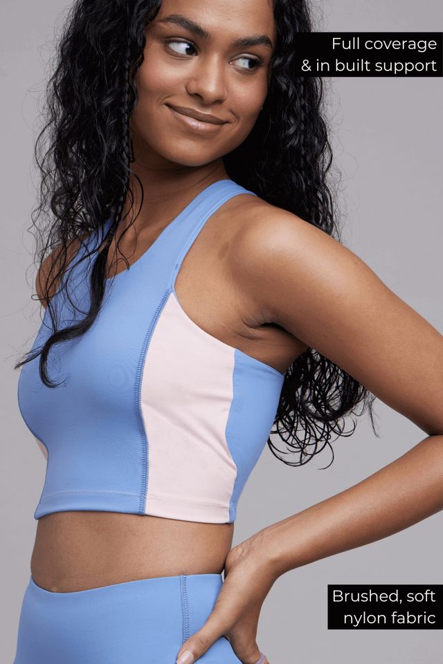 Long Sports Bra with Removable Pads - Blue