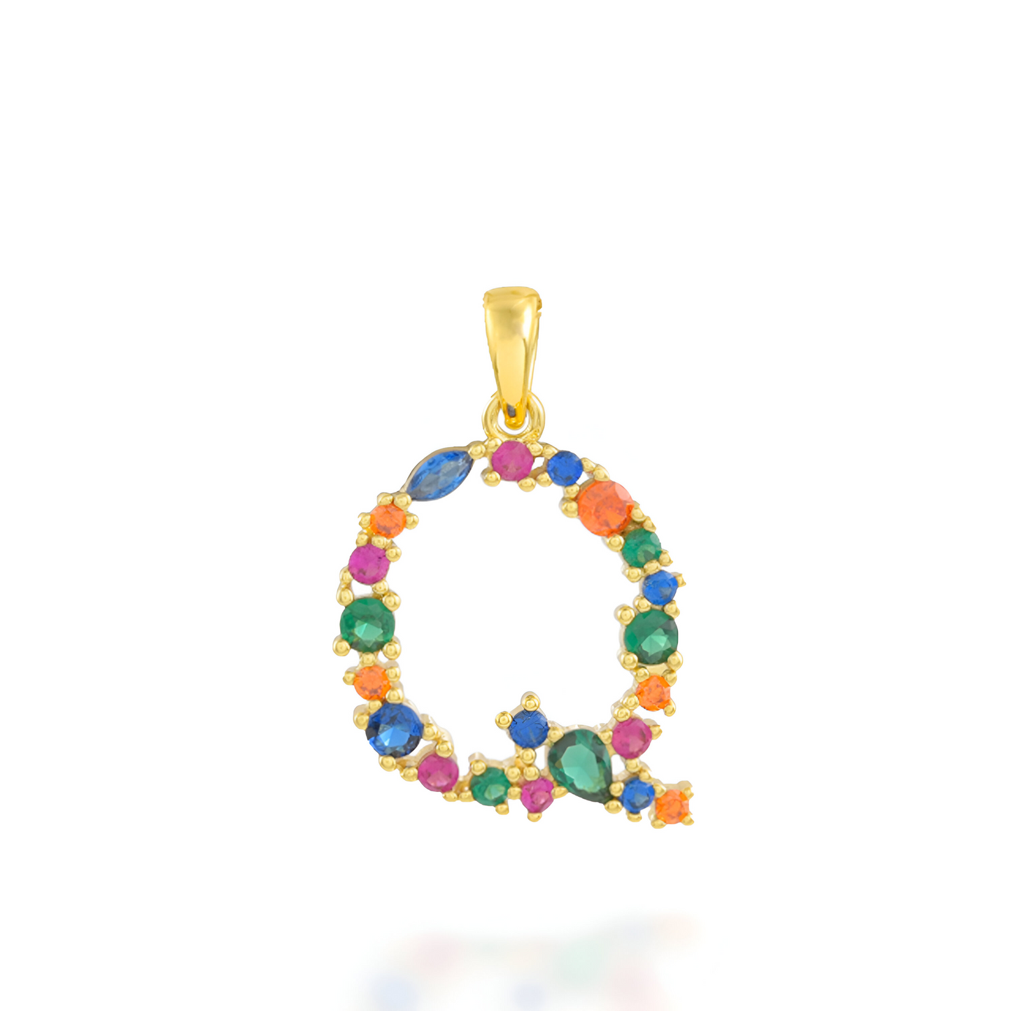 Multi Gemstone Alphabets Necklace - Q