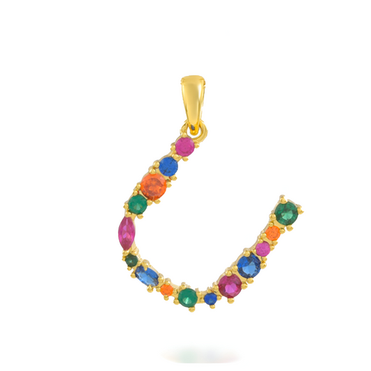 Multi Gemstone Alphabets Necklace - U