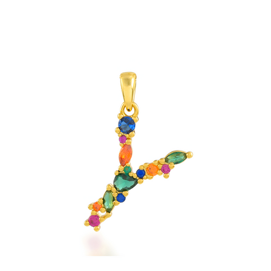 Multi Gemstone Alphabets Necklace - Y