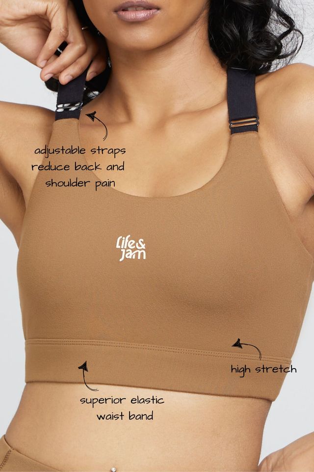 Adjustable Straps Sports Bra - Mountain Tan