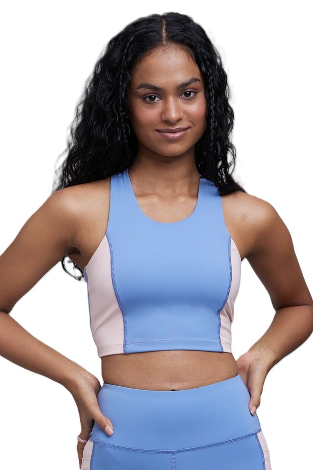 Long Sports Bra with Removable Pads - Blue