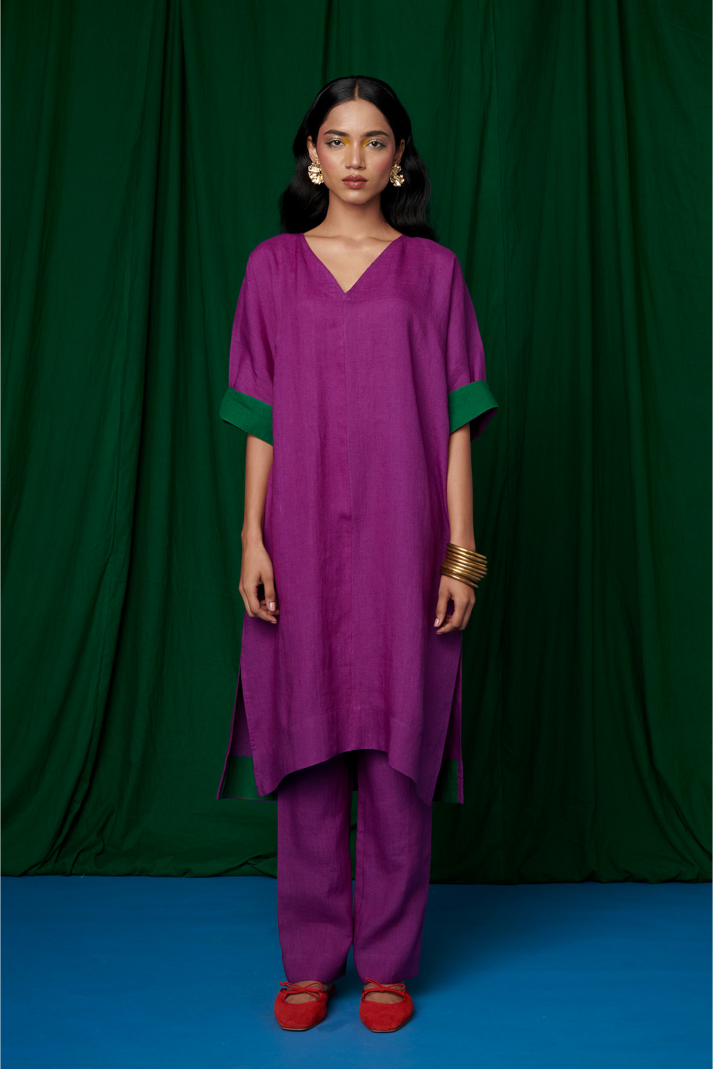 Violet Linen Dolman Kurta Set