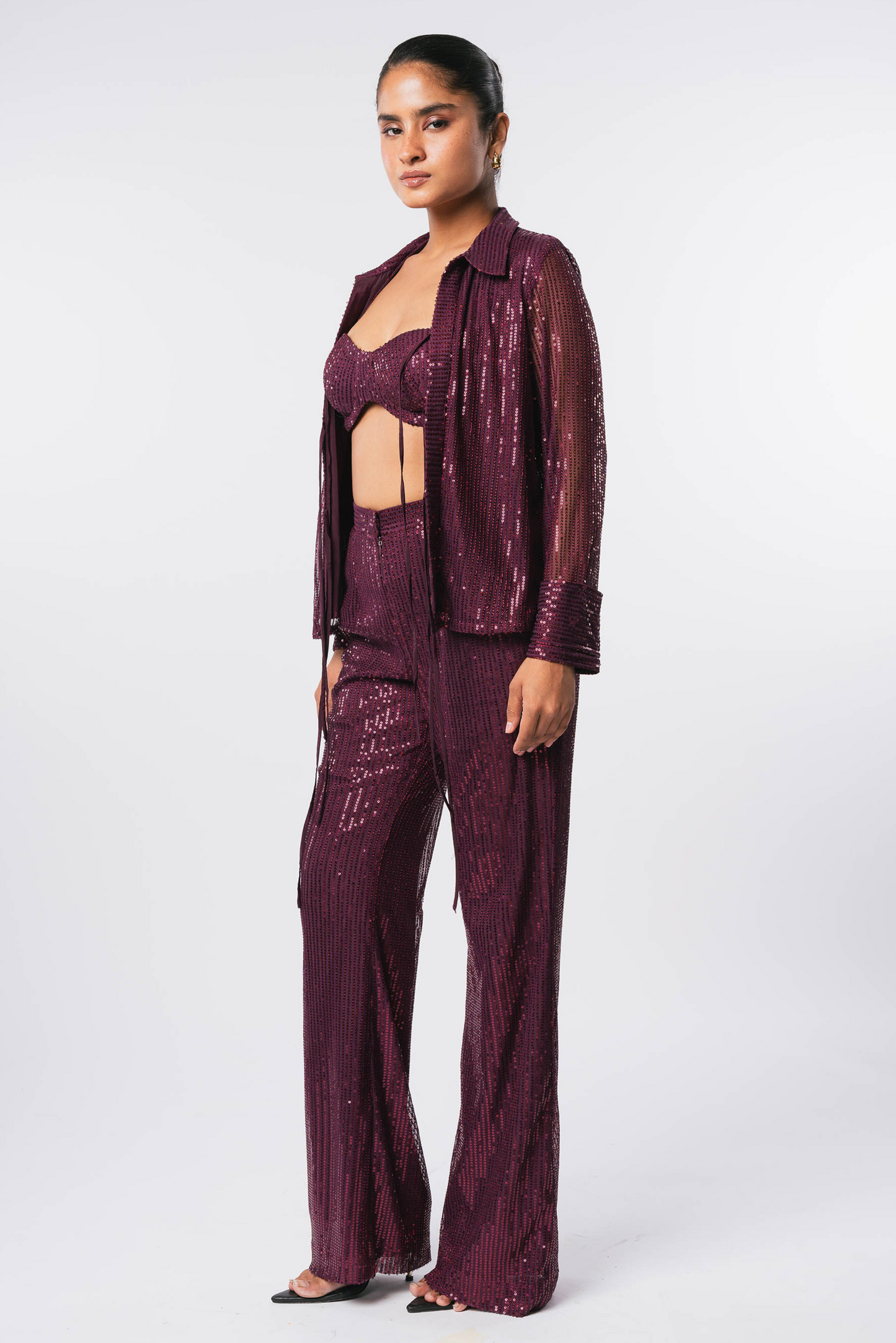 Wine Sequin Shirt