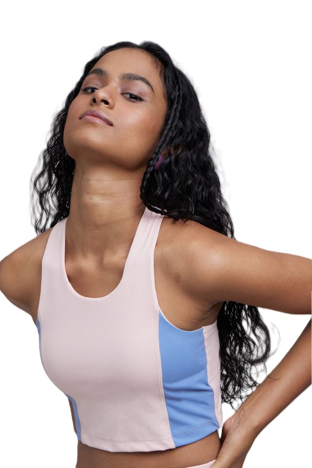 Long Sports Bra with Removable Pads - Pink